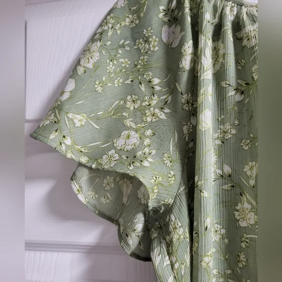 Chaps - Womens Floral Green Gauzy Peasant Blouse - Size L - Picture 7 of 9